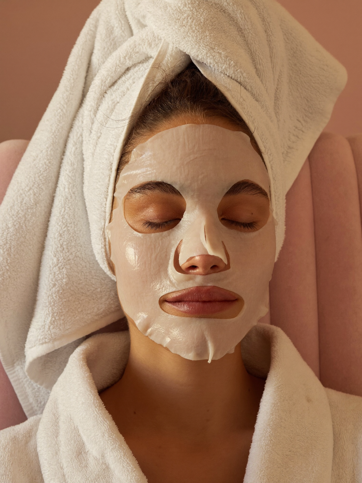 Žena relaxuje s kolagénovou maskou